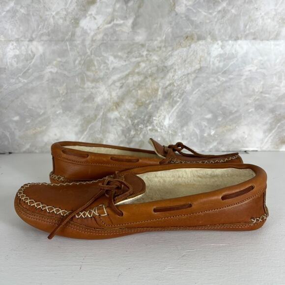 Orvis By Gokey Brown Leather Moccasin Style Slippers Men\'s 10 D Shearling Lined main image 7